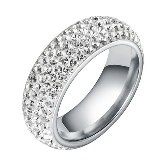 CILENON Hip Hop Bling Ring Female Stainless Steel Wedding Engagement Rings For Women Men Jewelry (Silver,12)