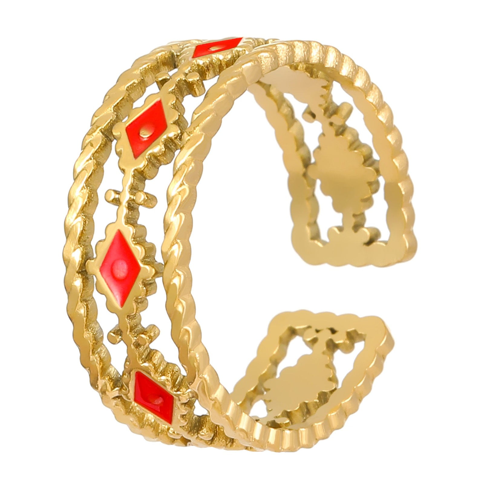 CILENON Hollow Stainless Steel Ring Titanium Steel Non Fading Open Drip