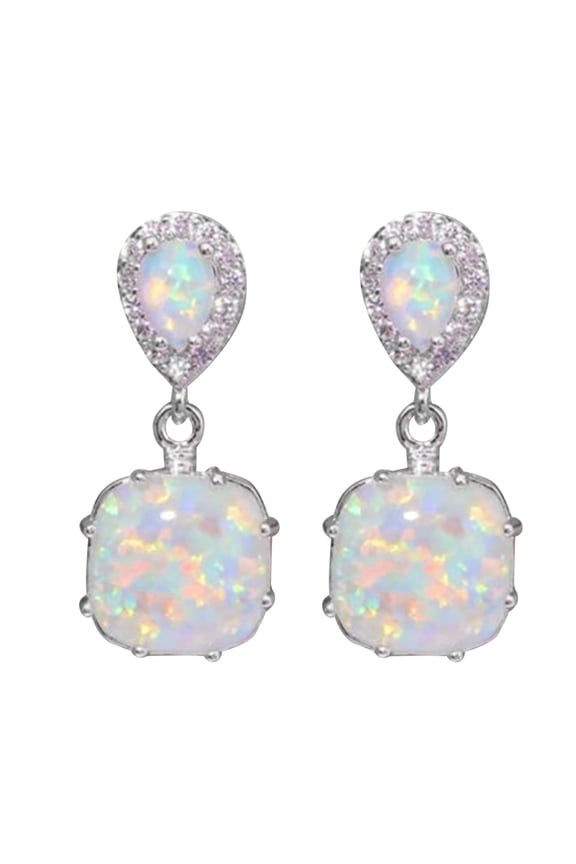 Hoops Copper Electroplated Silver Artificial Opal Opal Opal Earrings For Women (White,One Size)