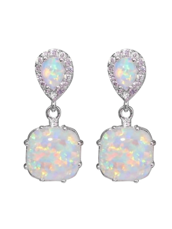 Hoops Copper Electroplated Silver Artificial Opal Opal Opal Earrings For Women (White,One Size)