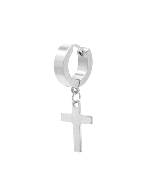 Hoops Titanium Steel Men'S Cross Earrings Stainless Steel Hip Hop Trend Earrings Stud Earrings (Silver,One Size)