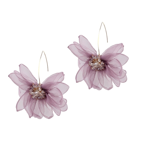 CILENON Hoops Wind Fairy Air Fabric Large Petal Flower Earrings Sen Series Earrings Female Korean Style Fresh Earrings (Purple,One Size)