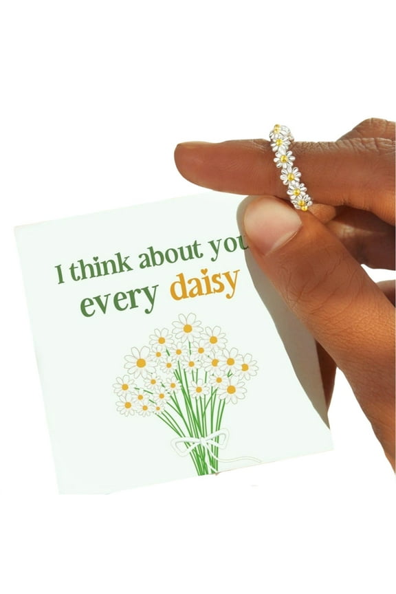 I Think About You Every Daisy Ring Tiny Dainty Simple Flower Ring Rings Stacking Rings For Women Casual Rings Delicate Everyday Ring Comfort Fit Bands Ring For (Yellow,7)