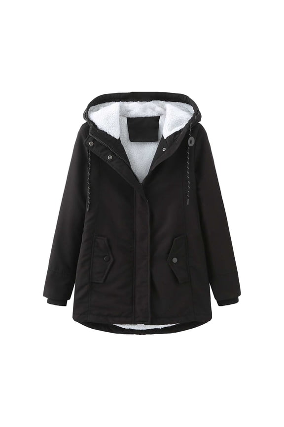 Jacket for Women Women's Winter Padded Padded Jacket With Fluffy Collar Loose Winter Coat (Black,S)