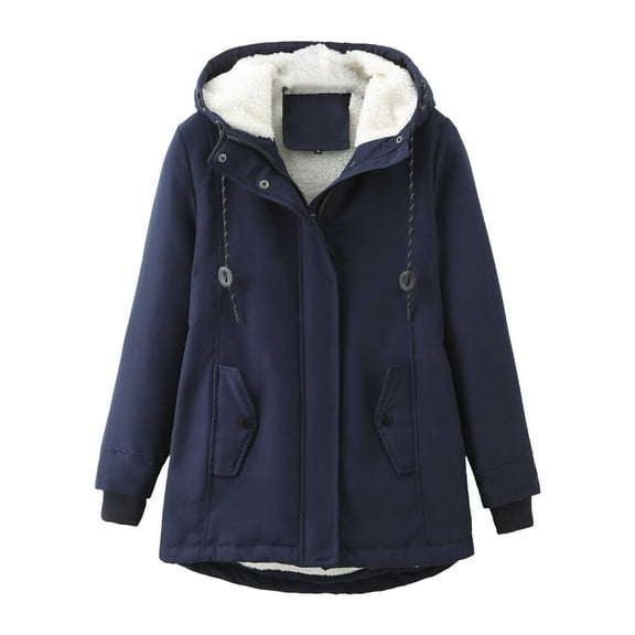 CILENON Jacket for Women Women's Winter Padded Padded Jacket With Fluffy Collar Loose Winter Coat (Dark Blue,L)