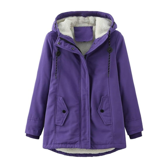 CILENON Jacket for Women Women's Winter Padded Padded Jacket With Fluffy Collar Loose Winter Coat (Purple,L)