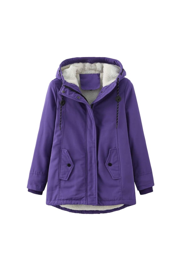 Jacket for Women Women's Winter Padded Padded Jacket With Fluffy Collar Loose Winter Coat (Purple,XXXXL)