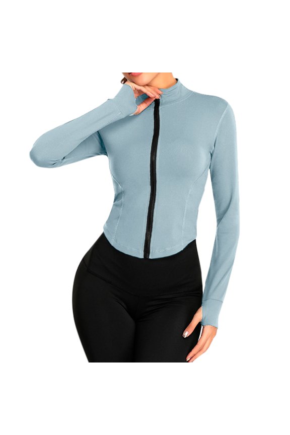 Jackets for Women Casual Women's Full Zipper Light Sportswear With Thumb Opening Walking Coat Cutting for Training and Yoga Coat (Blue,S)