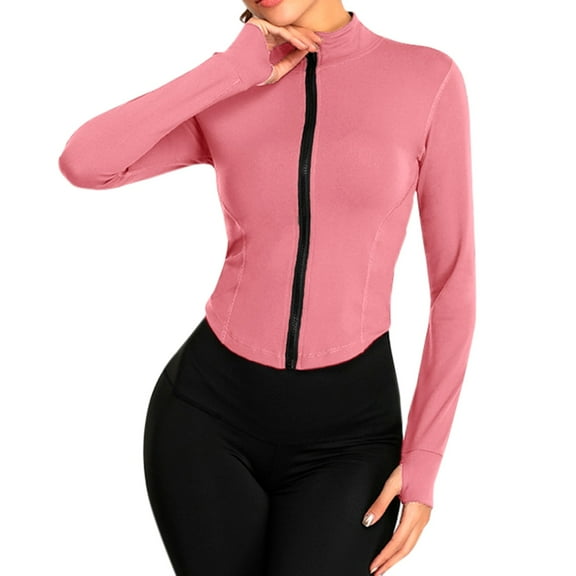 CILENON Jackets for Women Casual Women's Full Zipper Light Sportswear With Thumb Opening Walking Coat Cutting for Training and Yoga Coat (Pink,S)