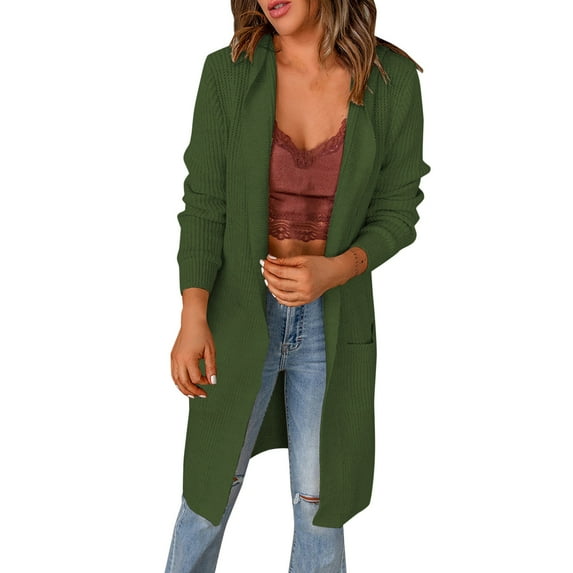 CILENON Jackets for Women Trendy Womens Round Neck Knitted Cardigan Loose Solid Color Sweater Coat (Green,XL)