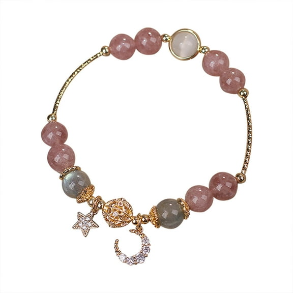 CILENON Jade Gold Beaded Bracelet for Women Lucky Charm Handmade Leaf Wealth Bracelets Ladies Adjustable Green String Bracelet Protection(Pink,One Size)