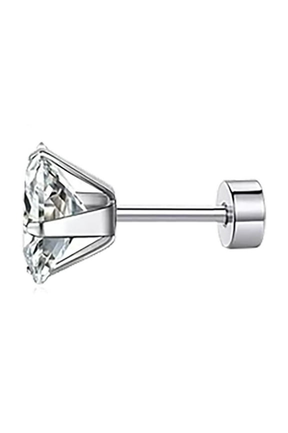 Jewelry Stainless Steel Ear Stud Square Ear Stud Screw Ball Round Cake Zircon Ear Stud (E,One Size)