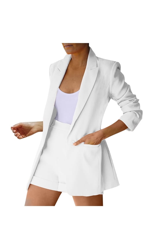 Jogger Sets for Women 2 Piece Suit Cardigan Jacket Suit Lapel Sexy Shorts Casual Fashion Women's Temperament Women Suits & Sets Travel Outfits for Women On Plane (White,L)