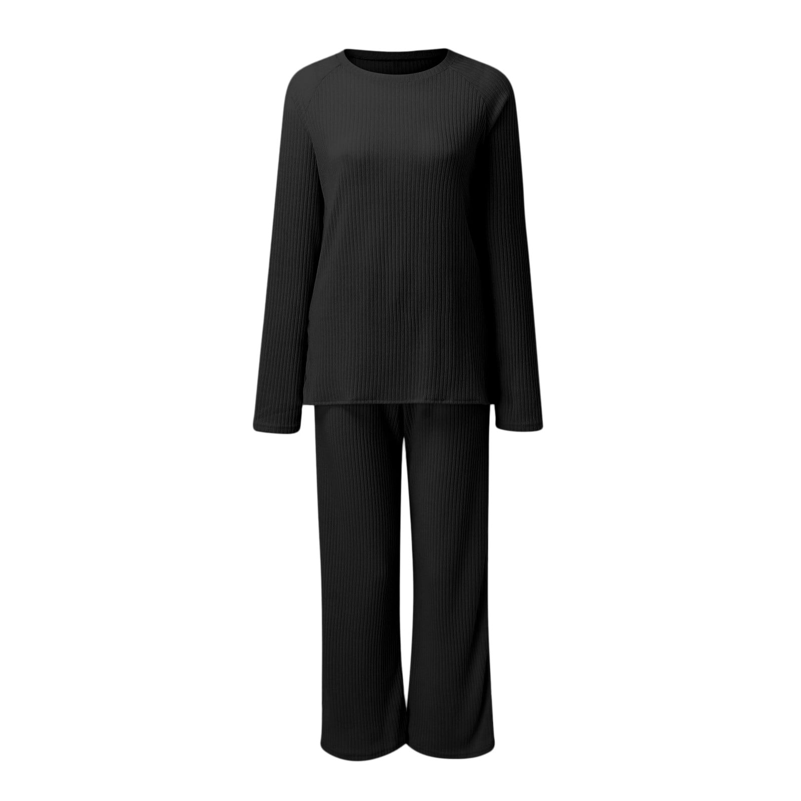 CILENON Jogging Suits for Women Women High Neck Set Casual Side Slit Knitted Sweater Pullover Top Wide Leg Pants 2 Piece Tracksuit Jogger Sets for Women 2 Piece (Black,S)
