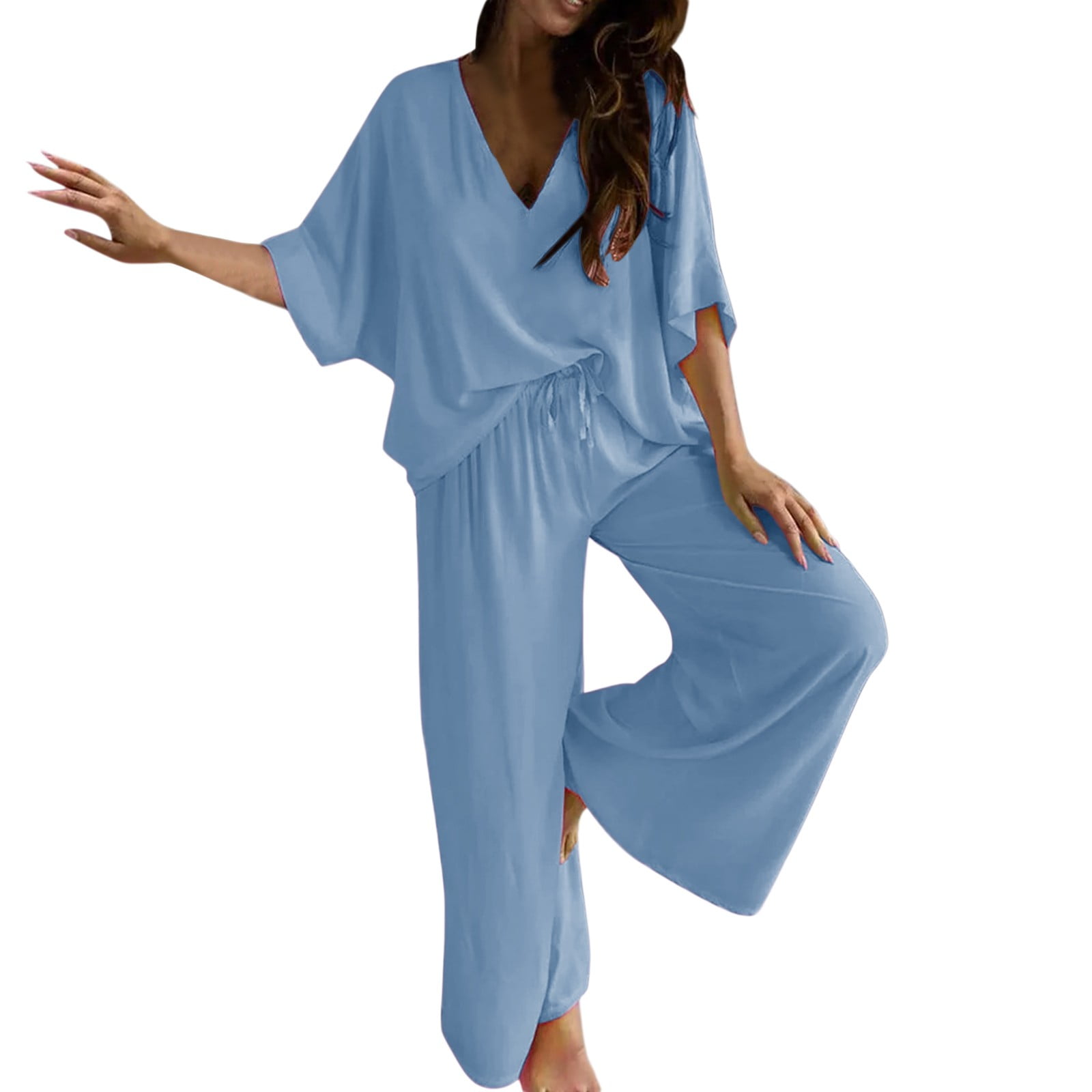 CILENON Jogging Suits for Women Womens V Neck Bat Sleeve Top Casual