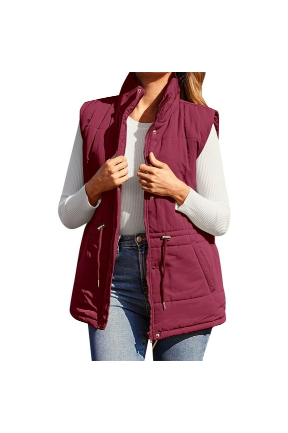 Light Jackets for Women Casual Women's Solid Color Adjustable Waist Single Breasted Mid Length Cotton Jacket (Wine Red,XL)