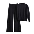 thumbnail image 1 of CILENON Linen Set for Women Women Autumn And Winter Fashion Temperament Loose Casual Wide Leg Pants Knitted Sweater Two Piece Suit Terry Cloth Rompers for Women (Black,One Size), 1 of 5