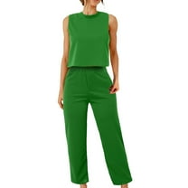CILENON Linen Set for Women Women's Suit New Sleeveless Sports Casual Suit Women's Short Loose T Shirt Trousers Two Piece Set Terry Cloth Rompers for Women Ropa Deportiva Para Mujer (Green,M)
