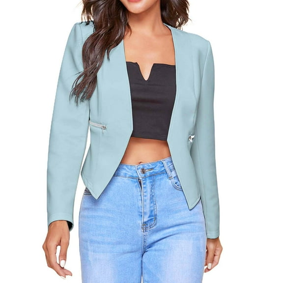 CILENON Long Cardigans for Women Trendy Women's Casual Jackets Suit Long Sleeve Zipper Cardigan Business office Short Coat (Light Blue,S)