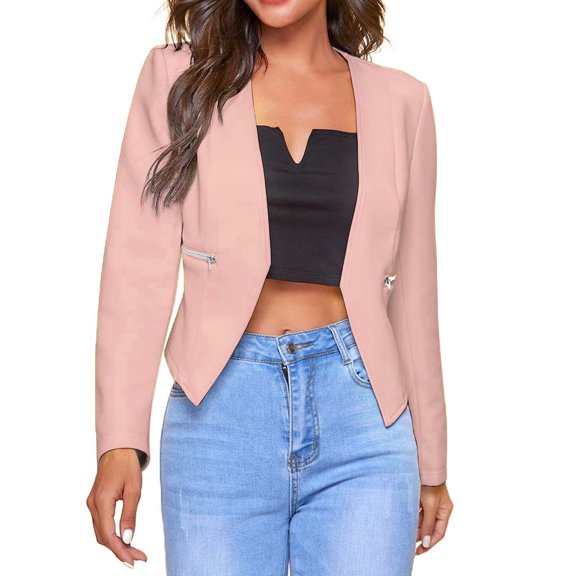CILENON Long Cardigans for Women Trendy Women's Casual Jackets Suit Long Sleeve Zipper Cardigan Business office Short Coat (Pink,S)