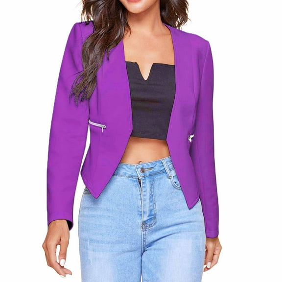 CILENON Long Cardigans for Women Trendy Women's Casual Jackets Suit Long Sleeve Zipper Cardigan Business office Short Coat (Purple,L)