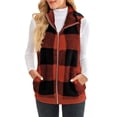 thumbnail image 1 of CILENON Long Cardigans for Women Trendy Womens Jacket Sleeveless Lightweight Plaid Vest Cozy Cardigan Zipper Warm Outwear With Pocket (Wine Red,S), 1 of 6
