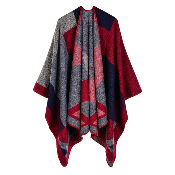 CILENON Long Jackets for Women Trendy Women's Shawl Wraps Open Front Poncho Cape Oversized Sweaters Casual Cardigan Shawls for Fall Winter (Red,One Size)