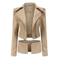 thumbnail image 1 of CILENON Long Jackets for Women Trendy Women Cool Faux Leather Jacket Long Sleeve Zipper Fitted Coat Fall Short Jacket (Beige,XXL), 1 of 9