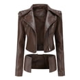 thumbnail image 1 of CILENON Long Jackets for Women Trendy Women Cool Faux Leather Jacket Long Sleeve Zipper Fitted Coat Fall Short Jacket (Brown,XXXL), 1 of 9