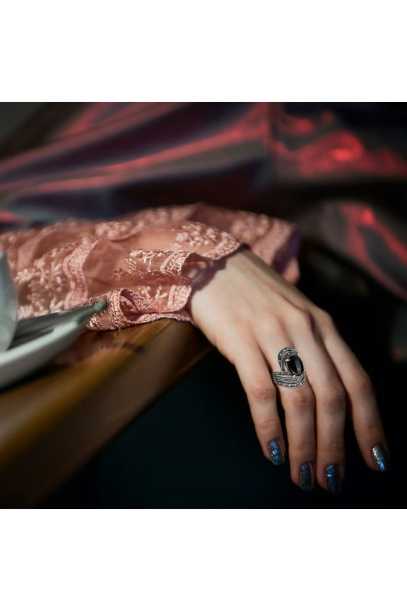 Love Ring Boho Ethnic Bride Wedding Crystal Ring Antique Big Stone Rings for Women Vintage Wedding Jewelry Stackable Rings Sterling Silver Rings Wedding Ring(Black,9)
