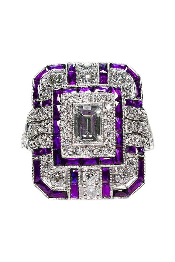 Love Ring Luxury Full Diamond Pear Shape Ring Jewelry Birthday Proposal Bridal Engagement Party Ring Stackable Rings Sterling Silver Rings Wedding Ring(Purple,6)