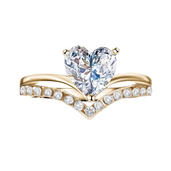 CILENON Love Ring Women's Heart-Shaped Zircon Diamond Personalized Princess Engagement Ring Stackable Rings Sterling Silver Rings Wedding Ring(Gold,8)
