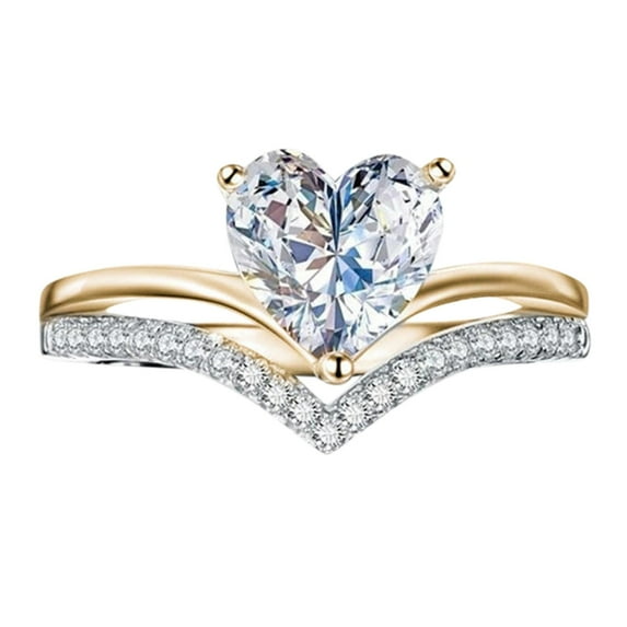CILENON Love Shaped Big Rhinestone Ring Diamond Love Ring Elegant Geometry Rhinestone Ring Full Diamond Rings For Women Size 5 11 (Gold,7)