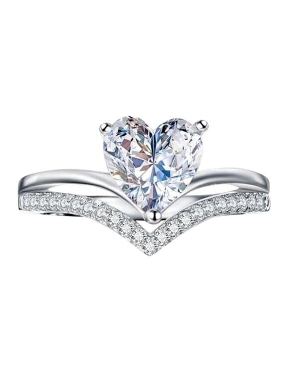 Love Shaped Big Rhinestone Ring Diamond Love Ring Elegant Geometry Rhinestone Ring Full Diamond Rings For Women Size 5 11 (Silver,11)