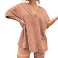 thumbnail image 1 of CILENON Matching Sets Women Clothing Summer Womens Pajamas 2 Piece Outfits Sets Oversized V Neck T Shirts Tops Biker Shorts Set Workout Reversible Tracksuit Womens Matching Sets Summer (Orange,S), 1 of 6