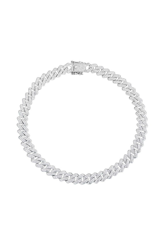 Mens Cuban Link Chain Necklace Silver 12Mm Diamond Prong Cuban Chain 18Inch Length Hip Hop Jewely With Gift Box(Silver 20) One Size