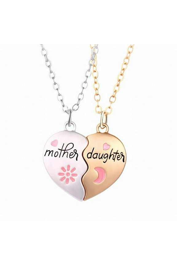 Mother Daughter Necklace For 2 Split Heart Matching Pendant Necklaces 2Pcs Set Gifts For Women Mom (Silver,One Size)