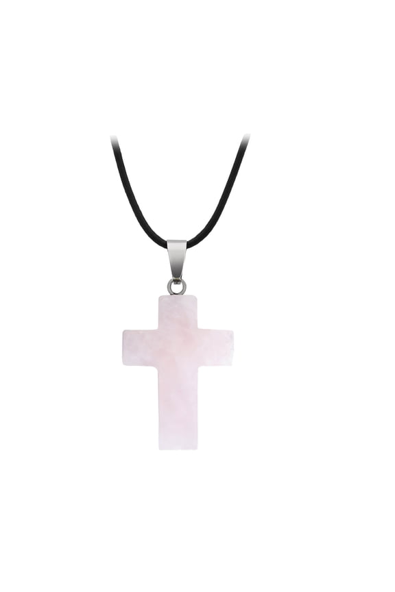 Natural Stone Cross Necklace Pendant Color Pattern Rough Stone Crystal Necklace (H,One Size)