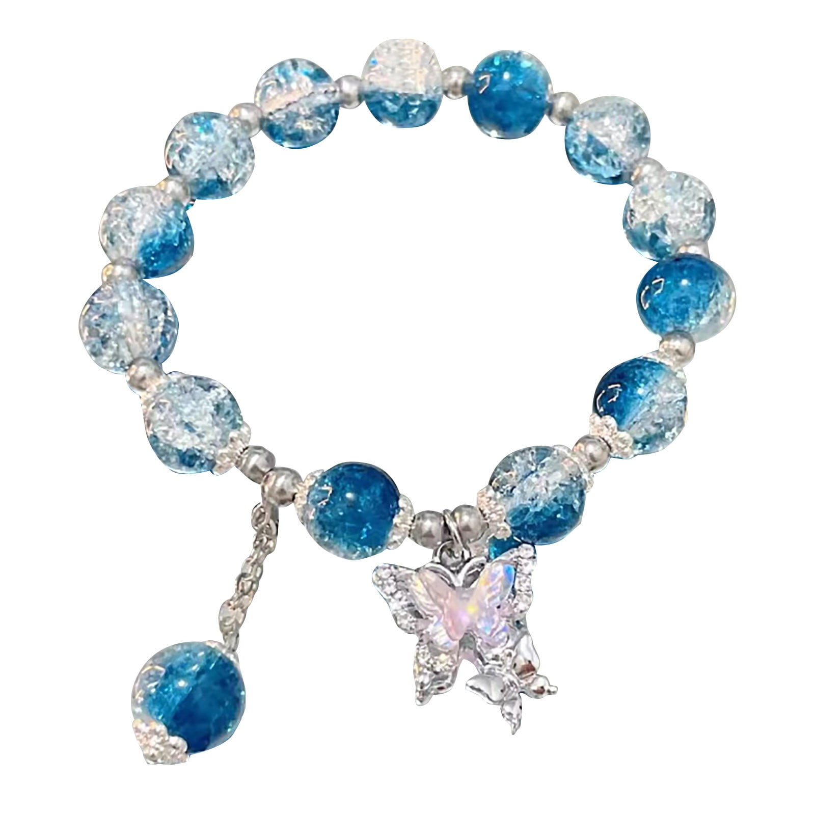 Butterfly Bracelet Imitation Jade Popcorn Crystal – Chinese Style Glass Bracelet For Women | Gift For Her, Wife, Mother, Daughter (Light Blue, 2.55")