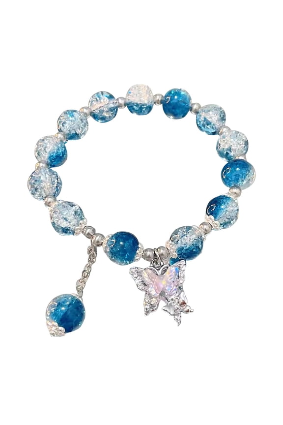 New 2024 14K Gold Plated Jade Butterfly Crystal Glass Bracelet for Women Chinese Style Jade Bead Bracelet Gifts for Her Him Wife Grandma Grandpa Mother Daughter Son Father(Blue,One Size)