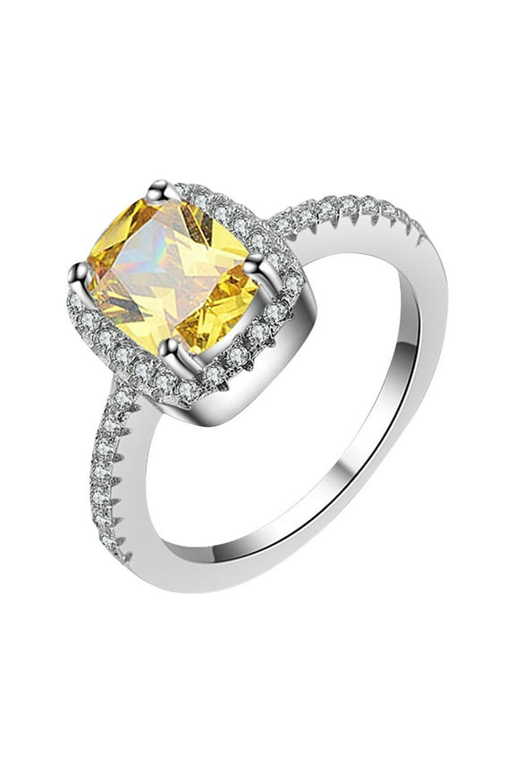 Non Tarnish Gold Rings Square Zircon And Diamond Ring for Women Fashion Jewelry Popular Accessories for Wife Rubber Rings Women Silver Ring Ring Set(Yellow,9)