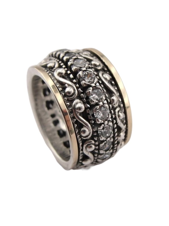 Non Tarnish Gold Rings Vintage Ethnic Carved Gemstone Ring Exaggerated Index Finger Ring Ring Decoration Rubber Rings Women Silver Ring Ring Set(Silver,5)