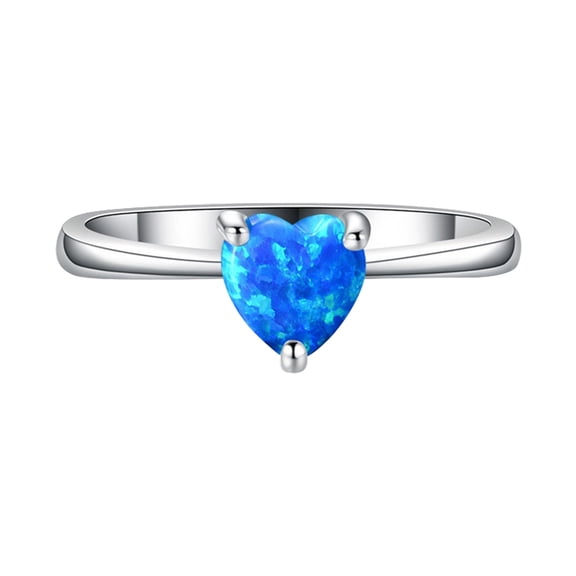 CILENON Opal Ring Lover Heart Shape Opal White Stone Hand Jewelry Fashion Jewelry Ring (Blue,6)