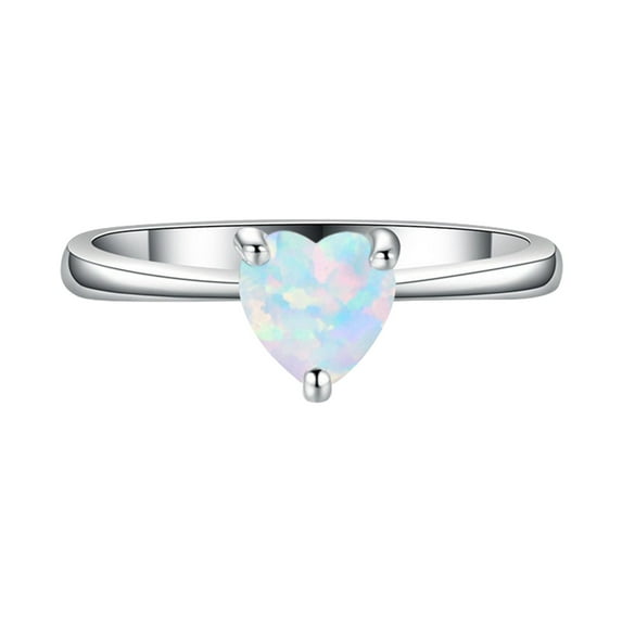 CILENON Opal Ring Lover Heart Shape Opal White Stone Hand Jewelry Fashion Jewelry Ring (White,6)