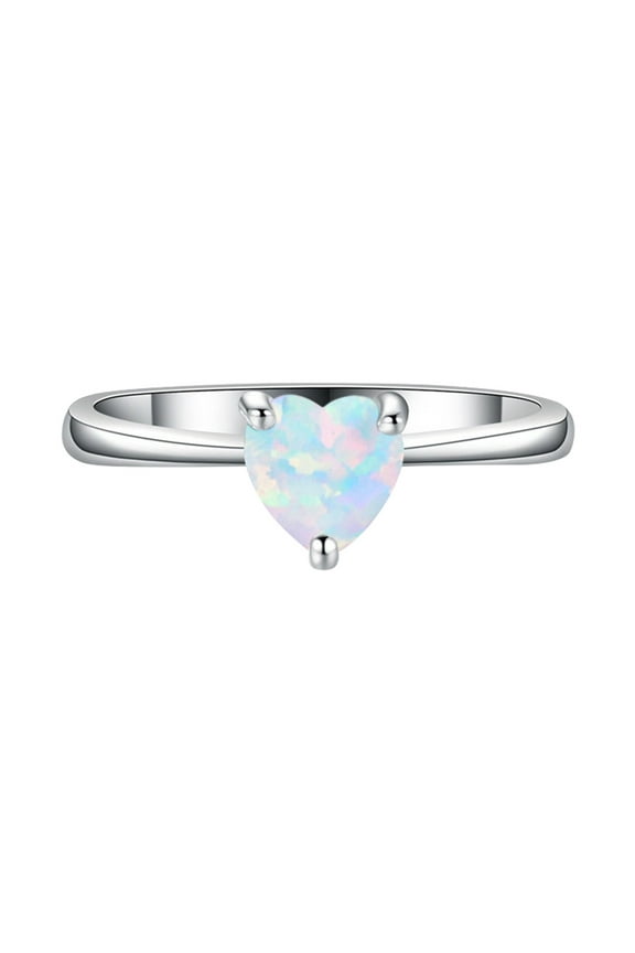 Opal Ring Lover Heart Shape Opal White Stone Hand Jewelry Fashion Jewelry Ring (White,8)