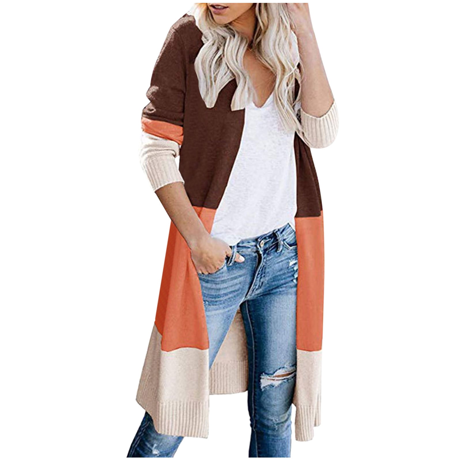 CILENON Oversized Cardigan Ladies Multicolor Knitted Sweater Stitching