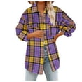 thumbnail image 1 of CILENON Oversized Cardigan Women's Plaid Shirts Long Sleeve Flannel Lapel Button Down Pocketed Shacket Jacket Coats (Purple,XXL), 1 of 6