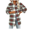 thumbnail image 1 of CILENON Oversized Cardigan Women's Plaid Shirts Long Sleeve Flannel Lapel Button Down Pocketed Shacket Jacket Coats (Red,L), 1 of 6