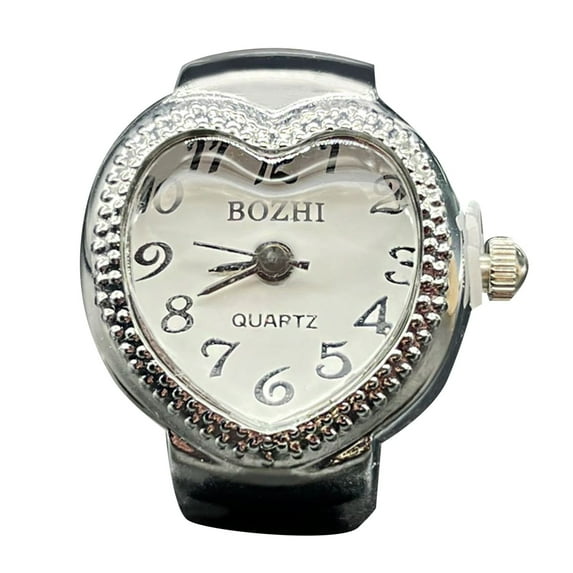 CILENON Pavoi Jewelry Real Watch Ring To Tell Time Vintage Watch Clock Ring Round Chunky Ring Silver Adjustable Ring Fashion Watch Jewelry Cubic Zirconia Ring Womens Rings (White,One Size)