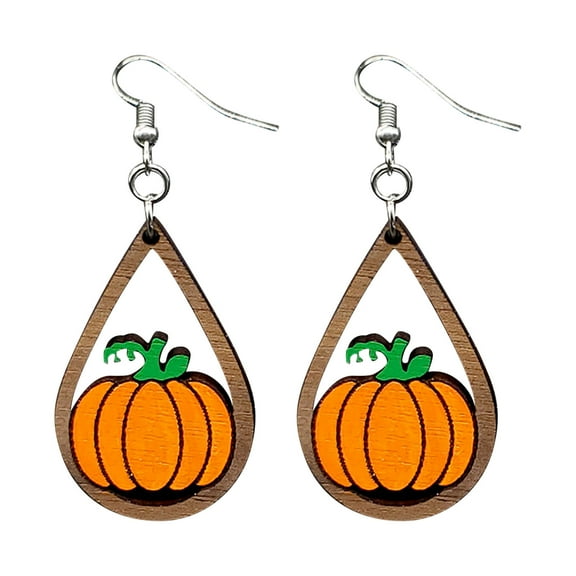 CILENON Pearl New Fall Pumpkin Earrings Cute Earring Hollow Water Drop Wood Eearrings (Orange,One Size)
